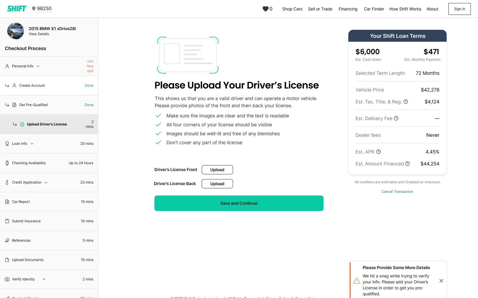 Shift checkout: upload your driver's license with photo tips