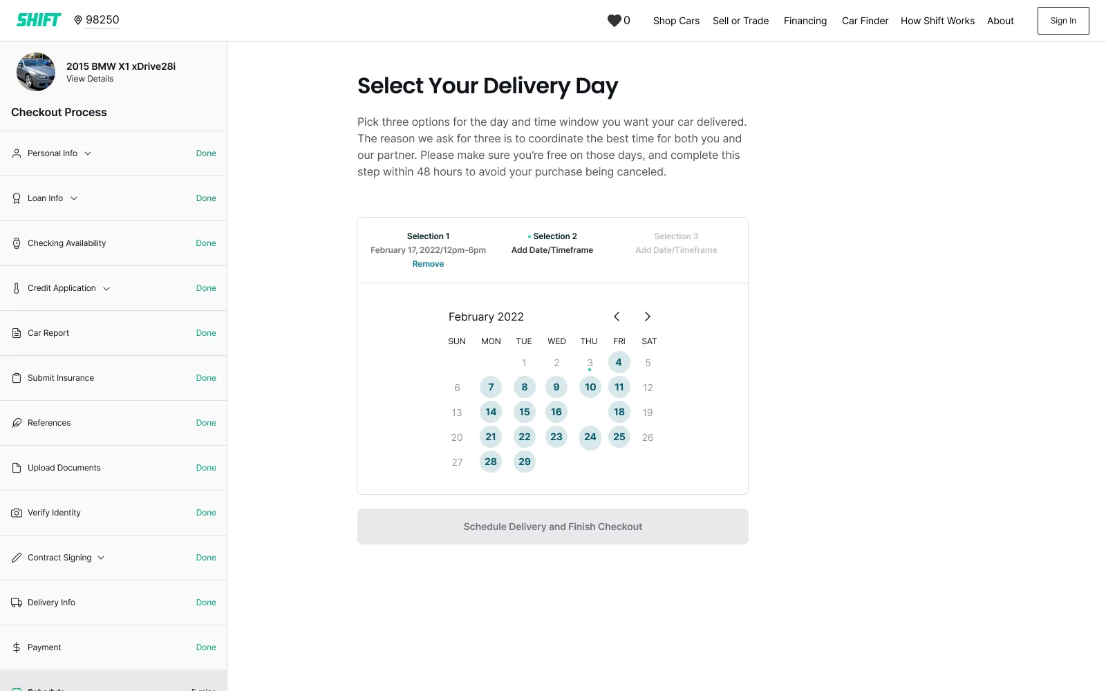 Shift checkout: select your delivery day from a calendar